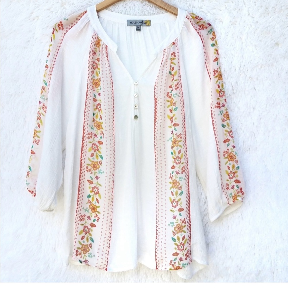 Figueroa & Flower Boho Floral Top Sz L - Picture 2 of 13